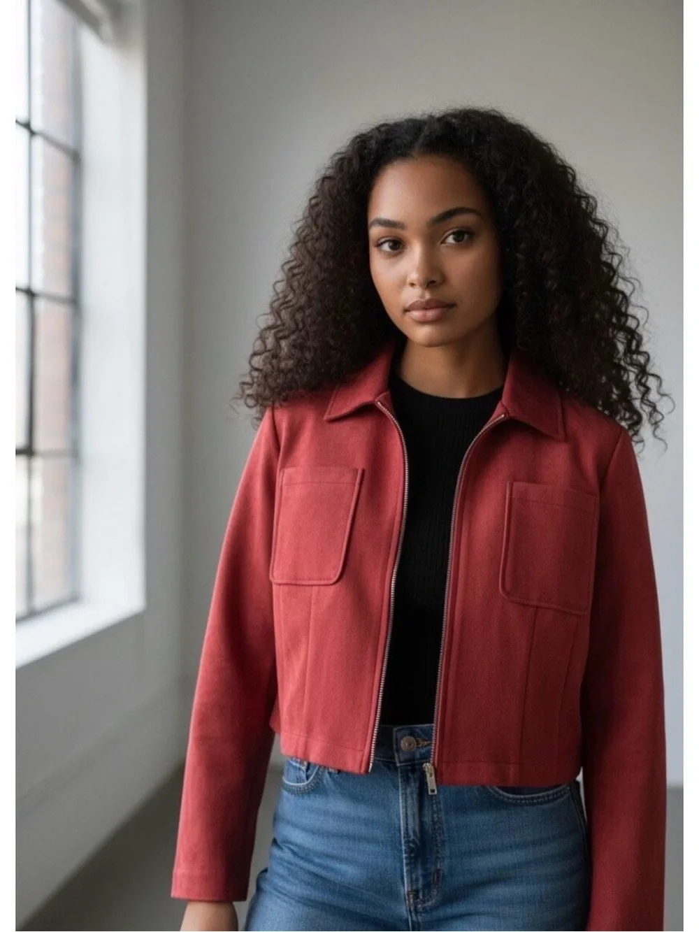 Bagatelle Collection New York Rust Red Zip-Front Utility Jacket